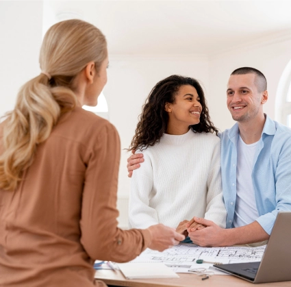 Discussion over home blueprints.